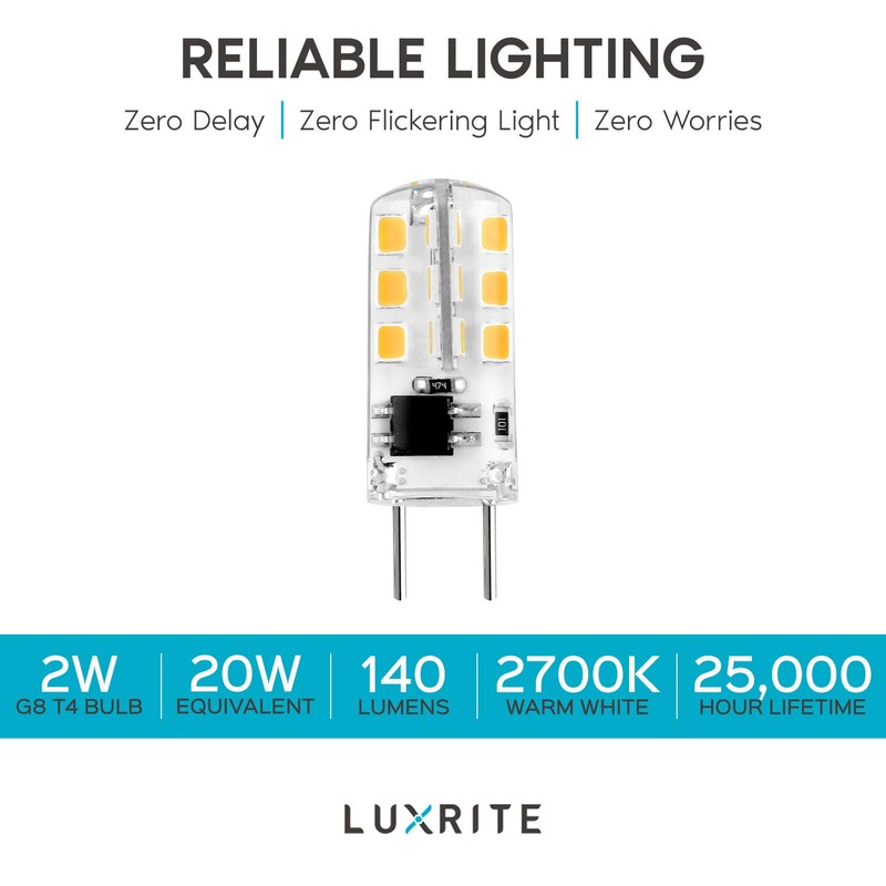 LUXRITE G8 LED Bulb 20W Equivalent, 120V, 2700K Warm White,