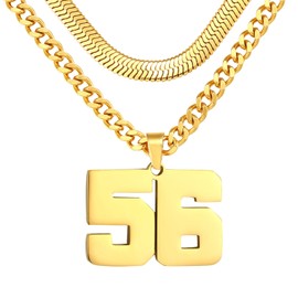 KLIFOWDY Number Necklace, Layered Necklace for Men, Jersey Number Necklace for Boy Athlete, 18+20 In Gold Chain for Men With Number 56 Pendant, Basketball Football Baseball Number Necklaces for Boys