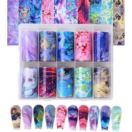 JERCLITY 10 Rolls Marbling Nail Foil Transfer Sticker Kit Nail Foil Sheets Foil Nail Art Decals Marbled Nail Foil Transfer Stickers Foil Nail Wraps for Foil Nail Art(Style-3)