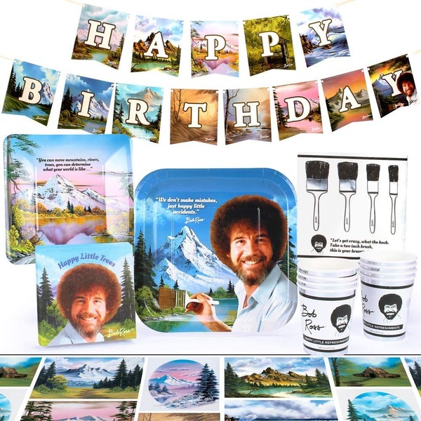 Bob Ross Party Supplies (Standard) Classic Birthday Party Pack, 66 Piece Set, by Prime Party