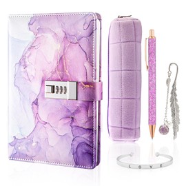 TNSLAND Stationery Set Gift School Enrolment Includes Diary with Lock Bookmark Stationery Box Ballpoint Pen Bracelet Purple School Supplies Girls Gifts for Girls 7 8 9 10 11 12 13 14 Years