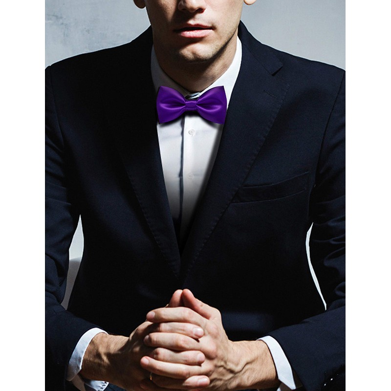 JEMYGINS Mens Bowtie Silk Purple Bow Tie and Pocket Square