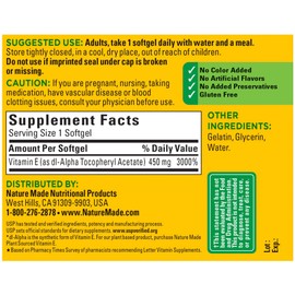 Nature Made Vitamin E 450 mg (1000 IU) dl-Alpha Softgels, 60 Count for Antioxidant Support (Packaging May Vary)