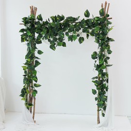 2Pcs 157inch Flame-Retardant Fake Jungle Vines Artificial Leaves Bendable Leaf Greenery Garland Silk Ivy Plants for Mantle Backdrop Wall Hanging Outdoor Theme Room Porch Patio Decorating (Scindapsus)
