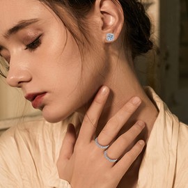 Women's Earrings Silver Stud 925, Hypoallergenic 925 Sterling Silver Cubic Zirconia Stud Earrings Set Statement Snowflake Earrings Women's Jewellery Gift Box Gifts for Girlfriend 01, Non-precious metal