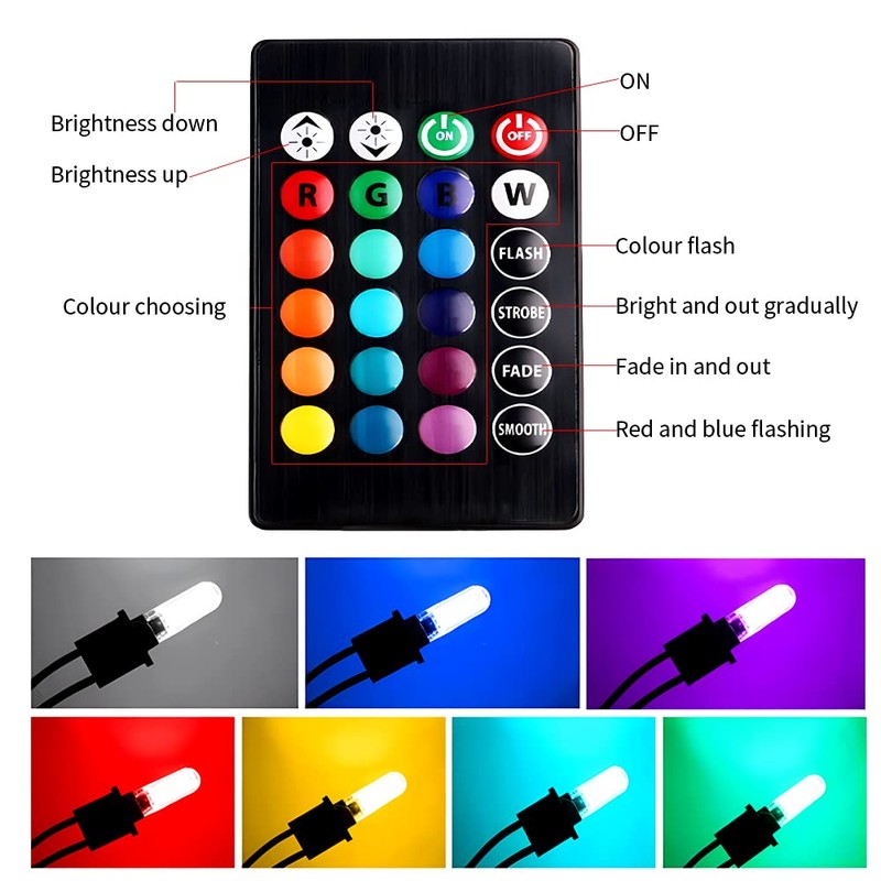 OtpOutopa Car T10 RGB LED Bulb Width Light with Remote