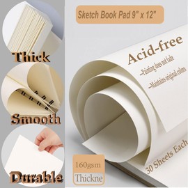 Sketch Book Pad, Drawing Paper 9" x 12" Spiral Bound (98lb/160gsm), 90 Sheets, Pack of 3, Durable Acid Free Sketchbook for Painting (3 Pack- 9"X12")
