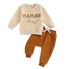 Toddler Baby Boy Fall Winter Outfit Clothes Set Infant Boys Tracksuit Casual Long Sleeve Sweatshirt Pullover Tops Letter Embroidery + Elastic Waist Pants With Pockets Trouser (Khaki 2, 12-18 Months)