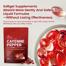 Cayenne Pepper Softgels Supplement, Supports Leg Vein, Heart and Blood Vessel Health, with Vitamin E D3+K2 and Extracts of Grape Seed, Hawthorn, Beetroot and Others (240 Softge /1 Bag):_Pack of 1