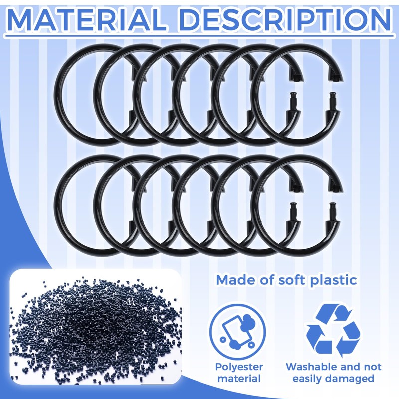 18 Pack Black Shower Curtain Rings, Easy Snap Hooks for