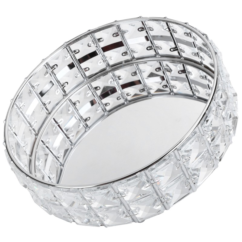 Crystal Tray Round Shape Storage Plate Mirror Base Jewelry Makeup