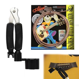 Guitar Maintenance Kit with 6 Pcs Guitar Strings - 3-in-1Multifunctional Gui-tar String Cutter, Gui-tar Tools for Strings Changing, Cutting&Bridge Pin Pulling, Black