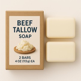 Tallow Soap Bar, Pure Beef Tallow Bath Soap Bar with Shea Butter & Olive Oil for Soothing and Moisturizing Skin, 4 Oz × 2 Packs