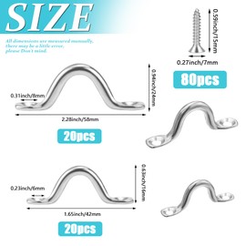 xianzhanEU Pack of 40 Stainless Steel Eye Plates, 60 mm Fender Eyelet, Stainless Steel, 40 mm Stainless Steel Pad Eye for Kayak Canoe, Kayak Canoe Rigging with 80 Screws and Screwdriver