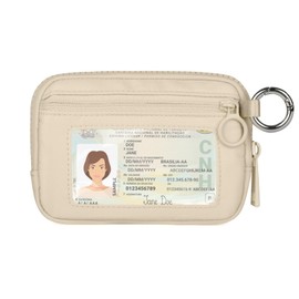 Didida The Iris Wallet Zip Card Case with ID Window Purses for Women Coin Purse with Zipper Mini Portable Keychain Wallet, Light khaki, Casual
