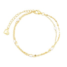 CAITLYNMINIMALIST Dainty 18K Gold Sterling Silver Adjustable Cable Twist Chain Pearl Bead Station Bracelet Tiny Duo Wrap Gift for Women (05-Magnolia Pearl Wrap, 18K Gold)