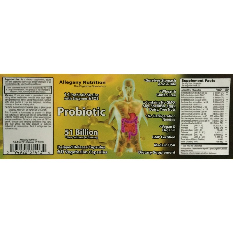 Allegany Nutrition Probiotic 60 Capsules 51 Billion