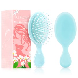 NICEMOVIC Mini Wet Hair Brush 2 Pack, Bridesmaid Gifts Party Favors Stocking Stuffer, Travel Hair Brush for Kids Baby Toddler Women Girls, Small Travel Size Mini HairBrush for Purse Essentials (Blue)