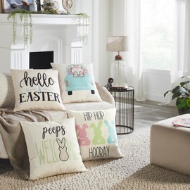 VHC Brands Easter Greetings Pillow Cover Set of 4 20Lx20W