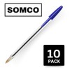SOMCO - Pack Of 10 Blue Biro Ballpoint Pens -