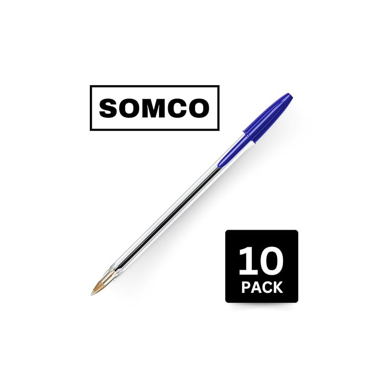 SOMCO - Pack Of 10 Blue Biro Ballpoint Pens -