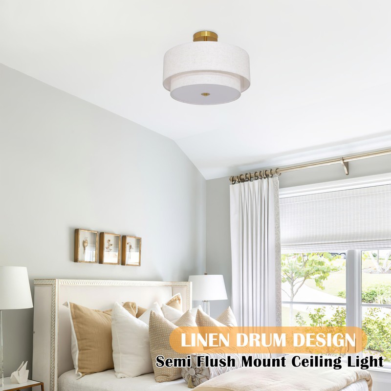 3 Light Semi Flush Mount Ceiling Light Fixture 15.7 Inch