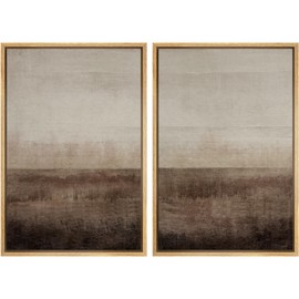 MUDECOR Framed Canvas Print Wall Art Set Earthen Layers Abstract Earth Tone Illustrations Modern Art Decorative Bohemian Calm/Zen for Living Room, Bedroom, Office - 24"x36"x2 Natural