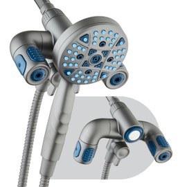 AquaCare Polaris High Pressure Multi Zone 208 Setting Shower Head & Handheld 3-way Combo System - Magnetic Docking Handle, Stay-Clean Jets, 6 ft. Metal Hose, Modern Gray Finish, Top American Brand
