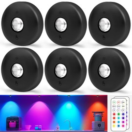 Aokpsrt LED Puck Lights with Remote Control, 13 Colors Battery Operated Tap Lights, Dimmer& Timer Magnetic Under Cabinet Light, Wireless Stick on Light for Closet, Bedroom, Kitchen Black 6Pcs