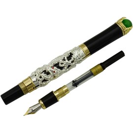 Jinhao - Pluma estilográfica de dragón de plata antigua, punta extrafina, color verde perla brillante, joyería con estuche para pluma