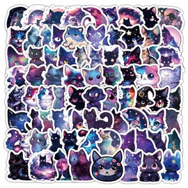 100PCS Cartoon Space Cat Stickers, Small Size Fun Kittens Stickers Packs for Teens Adults, Waterproof Vinyl Aesthetic Cute Laser Animals Decals for Phones, Luggage, Guitar