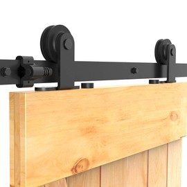 BONIKLUBA 6.6FT Heavy Duty Sliding Barn Door Hardware Track Kit Top Mount Black T Shape Roller Hanger Set for Single Door Use