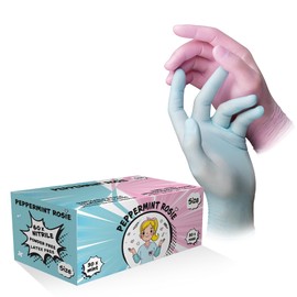 AMPRI Nitrile Gloves, Mint, Pink, Assorted Colours, Pack of 60, Size M, Powder-Free, Peppermint Rosie Style Nitrile Disposable Gloves, Disposable Gloves in Sizes XS, S, M, L, XL