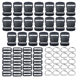 HUAZIZ Pack of 20 Buckles for 38 mm Webbing, Adjustable Side Release Plastic Buckles, 20 Pieces Metal D Ring Buckle 38 mm for Paracord Bracelets Dog Collar Backpacks Black, black