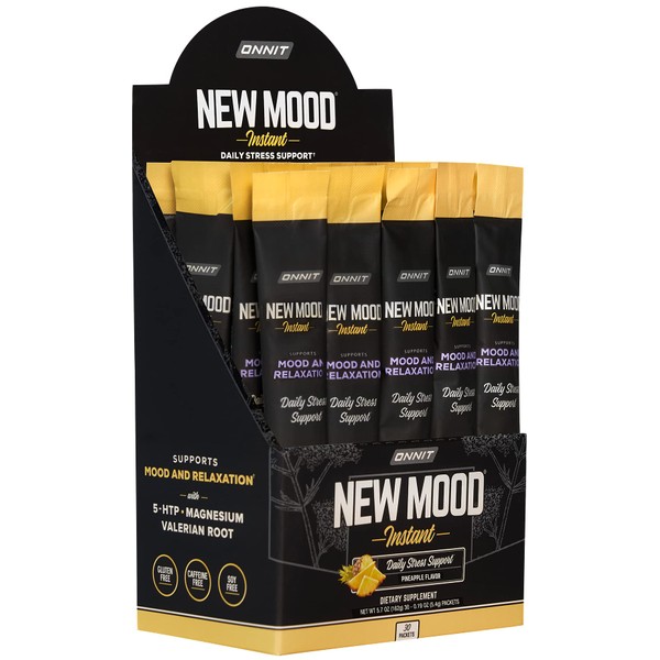 ONNIT New Mood Instant - Pineapple Flavor - Daily Stress, Mood, Sleep Supplement - 5-HTP, Chamomile, Magnesium, L-Tryptophan (30ct Box)
