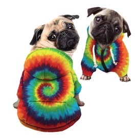 Howilath Dog Hoodie Dog Sweaters with Hat, Tie-dye Rainbow Spiral Soft and Warm Dog Sweater for Small Medium Large Dogs Cats Shirt - L
