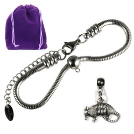 Dave The Bunny Armadillo Bracelet - Armadillo Items and Elegant Stainless Steel Snake Chain with a Texas Armadillo and Armadillo Gifts with Metal Alloy Charm for Armadillo Lovers