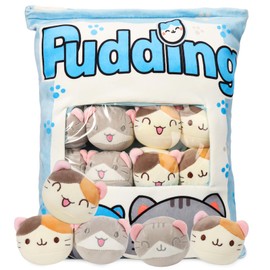 GDGZT Cat Plush Pillow, Cute Cat Plush Toy, Removable Pudding Cat Pillow with Kitty Dolls Birthday, Christmas Creative Stuffed Animal Gift for Girls Boys Kids(8 Blue Kittens)