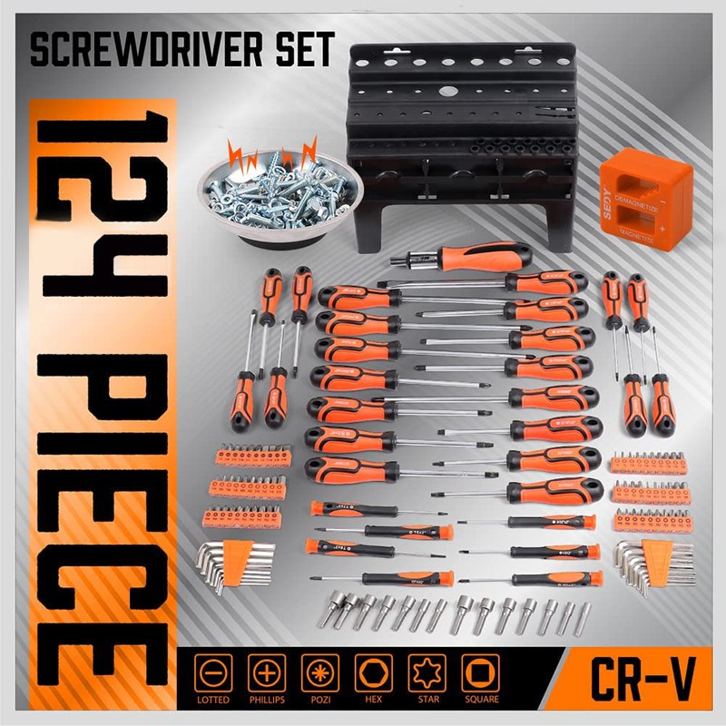 124-Piece Magnetic Screwdriver Set with Plastic Racking, Precision Screwdrivers, Magnetizer,