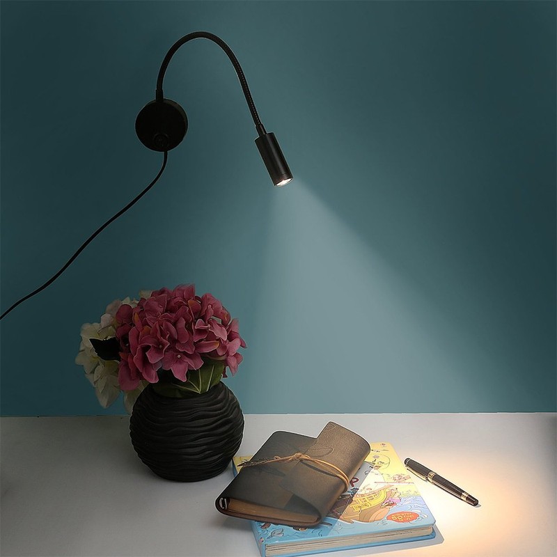 WeFoonLo 3W Wall Mounted Reading Light Flexible Gooseneck LED Sconce