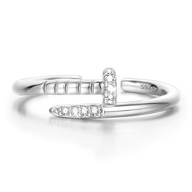 Sterling Silver Rings for Women, Nail Rings, Shiny Zircon Adjustable Ring for Women, Gold, Silver, Birthday Gift, Crystal