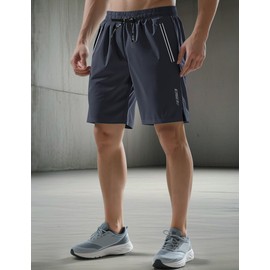 QOSOQ - Pantalones cortos deportivos para hombre con bolsillos con cierre, ligeros, de secado rápido, pantalones cortos de fitness casuales, marino, X-Large