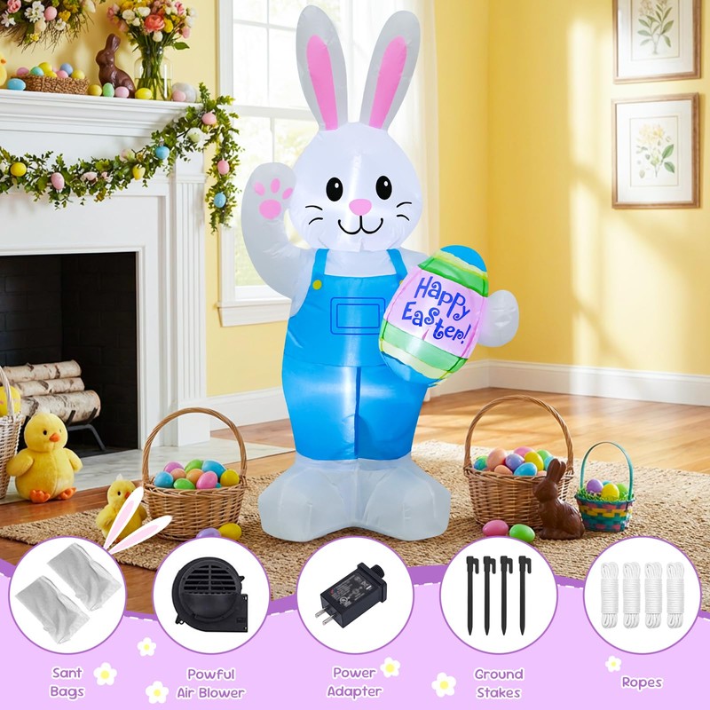 4FT Easter Inflatables Bunny Outdoor Decorations Built-in LED Lights