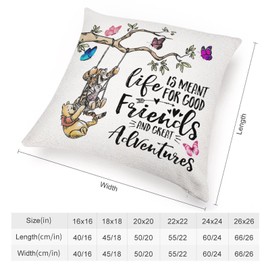 MKONY Funny Children Classic Quotes Throw Pillow Cover, Good Friends and Great Adventures, Linen Decorative Pillows Case for Sofa Bedroom Room 18x18 inch