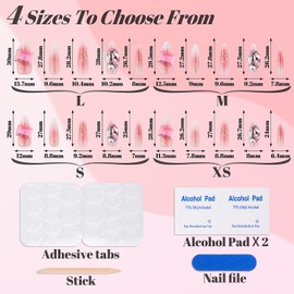 Closeus Press On Nails Handmade Long Pink Rouge Gradient 3D Crystal Cat Eye Glitter Designed Natural Fit Gem Pearl Glue Reusable Stick On Nail in 10Pcs 4 Sizes Kit L