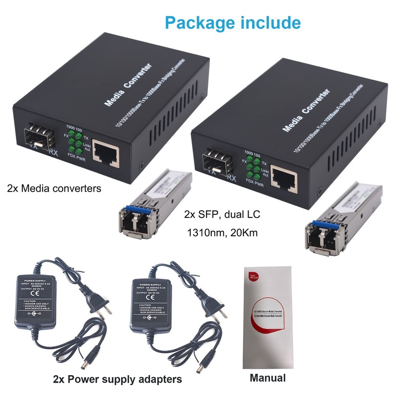 Single Mode LC Gigabit Fiber Media Converter - Include 2
