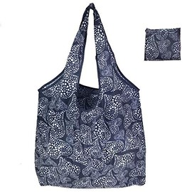 Extra Large Reusable Foldable Ladies Shopping Bag Eco Tote Handbag Fold Away Shopper Bag UK (Navy White Hearts)