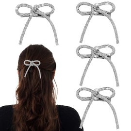 4Pcs Rhinestone Bow Hair Clips Prom Hair Accessories Non Slip Silver Hair Bows for Women Hair Bows for Women