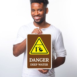 Danger Deep Water Sign, 10x14 Inches, Rust Free .040 Aluminum, Fade Resistant, Made in USA