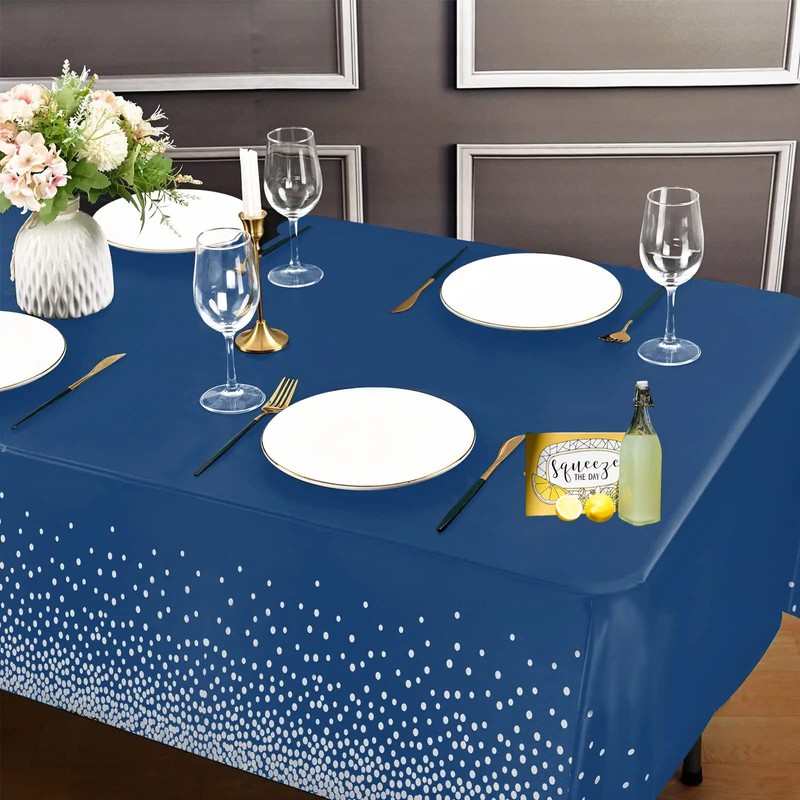 3Pack Dark Blue and Silver Dot Table Cloth Party Disposable